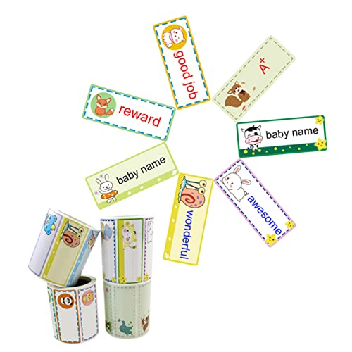 HOUDERCO 4Rollen Aufkleber mit Namensetiketten im Niedlichen Cartoon Design Selbstklebend für Kindergarten und von HOUDERCO