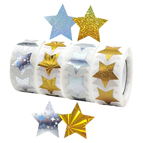 HOUDERCO 4Rollen Sternaufkleber Belohnungssticker für Selbstklebende Miniatursternaufkleber Bunten Designs für Lehrer und Kreative Dekorationen von HOUDERCO