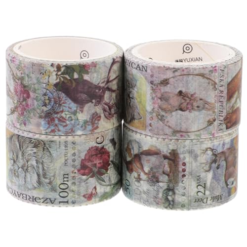 HOUDERCO 4Rollen Vintage Pflanzenaufkleber Dekorative DIY Scrapbook Sticker Zufälliger Stil für Handgemachte Journals und Kreative Projekte Klare Retro Muster von HOUDERCO