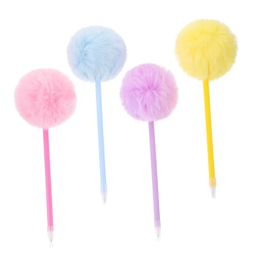 HOUDERCO 4Stücke Pack Pompom Stifte Flauschige Kugelschreiber für Schule und Büro Ergonomisches Design Kreatives Schreibgerät Blau Gelb und für und Deko von HOUDERCO