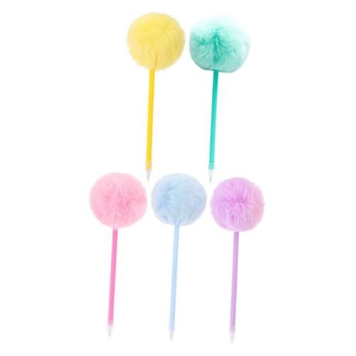 HOUDERCO 5 Stück Flauschige Pompom Kugelschreiber für Schreibstifte mit Plüschball Dekorative Tintenroller für Schule und Büro Perfektes für Kreative Schwarze von HOUDERCO