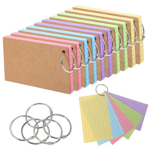 HOUDERCO 500Stücke Karteikarten Bunte Indexkarten mit Ringen Notizblöcke für Schüler Memo Karten Lernen und Organisieren aus Hochwertigem von HOUDERCO