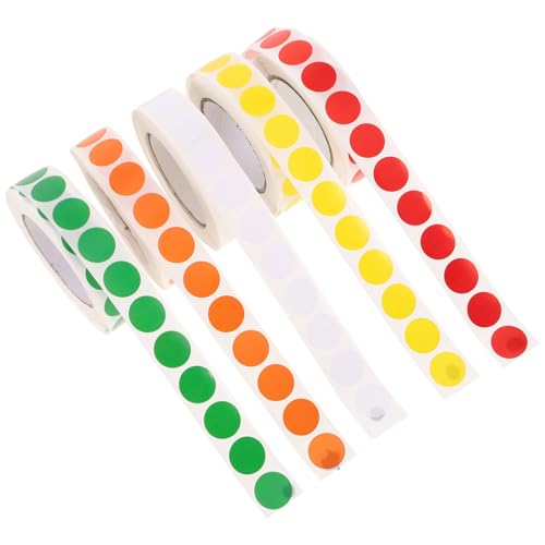HOUDERCO 5Rollen Runde Punktaufkleber Selbstklebende Blankoetiketten Bunten Farben für Dokumentenkennzeichnung Inventarisierung und Büroanwendungen Langlebig Vielseitig von HOUDERCO