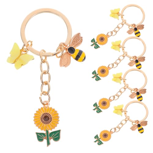 HOUDERCO 5pcs Emaille Bee Keychain Sunflower Butterfly Cahem Keyring Anhänger Für Frühlings Sommerparty Bevorzugt Frauen Rucksackbeutelbeutel Hängende Dekoration von HOUDERCO