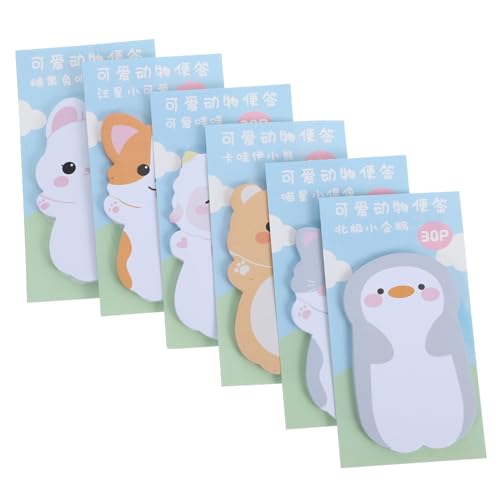 HOUDERCO 6 Sätze Kreative Tier Memo Pads Teiliges Selbstklebende Notizblöcke für Schule Büro und Zuhause Niedliche Cartoon Designs für Notizen und Erinnerungen von HOUDERCO