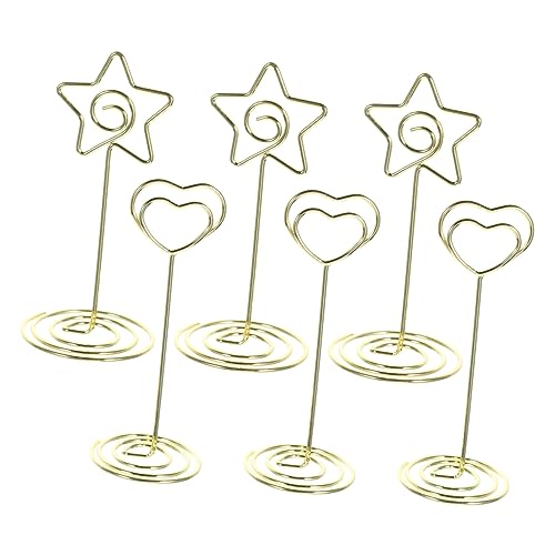 HOUDERCO 6 Stück Teiliges Tischkartenhalter Herzform und Sternform Goldfarbene Memo und Platzkartenhalter Stabiler Fotohalter für Hochzeit Party und Bürodekoration HOUDERCO 6 Stück Teiliges Tischkartenhalter Herzform und Sternform Goldfarbene Memo und Platzkartenhalter Stabiler Fotohalter für Hochzeit Party und Bürodekoration von HOUDERCO