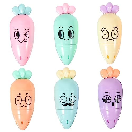 HOUDERCO 6Stücke Karottenförmige Textmarker Bunte DIY Marker für Schule und Büro Fluoreszierende Markierungsstifte Schulzubehör für Studenten und Lehrer von HOUDERCO