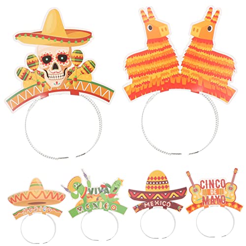HOUDERCO Mexikanisches Themen-stirnband 6 Stück Papier-haarbänder Tag Der Toten Karnevalsparty-zubehör Kostüm-kopfschmuck Für Maskeraden Fotoshootings von HOUDERCO
