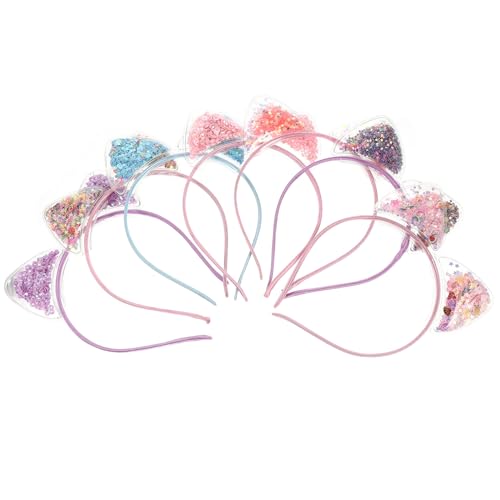 HOUDERCO 7 Stück Teiliges Haarband mit Bunten Katzenohren Leichte Bequeme Party haarreifen Glänzendes Design für Fasching und Mottoparty von HOUDERCO