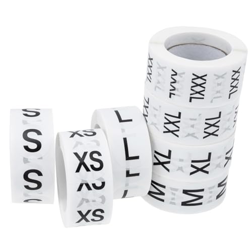 HOUDERCO 7Rollen Klebeetiketten für Kleidung Selbstklebende Größenetiketten für Ordentliche Organisation im Kleiderschrank für Stoffe und Verpackungen von HOUDERCO