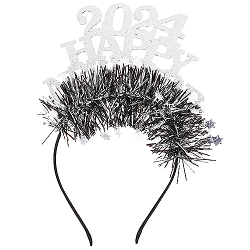 HOUDERCO Neujahrs Party Haarreif Silber Glitzer Stirnband Elastisch für Damen Herren Festlich Year Party Haarschmuck Foto Requisiten Zubehör von HOUDERCO