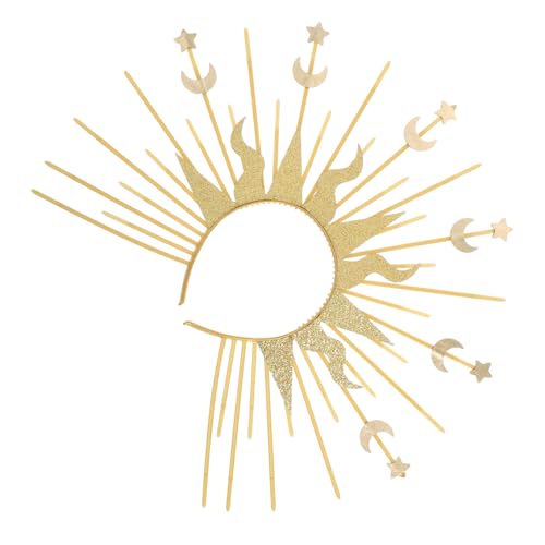 HOUDERCO Sonnengöttin Krone Haarband Goldene Kopfbedeckung Mit Sonnenschliff Für Damen Für Halloween Und Festliche Anlässe Eleganter Kopfschmuck Für Partys von HOUDERCO