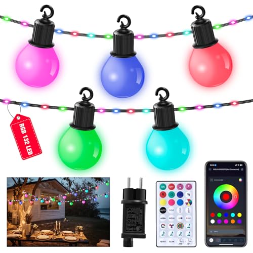 HOUHUI Lichterkette Außen 20M,RGB Outdoor Lichterkette mit Fernbedienung,G40 Dimmbare LED Hängelichter Farbwechselnde,Wasserdicht Weihnachtsbeleuchtung Außen für Hochzeiten, Partys HOUHUI Lichterkette Außen 20M,RGB Outdoor Lichterkette mit Fernbedienung,G40 Dimmbare LED Hängelichter Farbwechselnde,Wasserdicht Weihnachtsbeleuchtung Außen für Hochzeiten, Partys von HOUHUI
