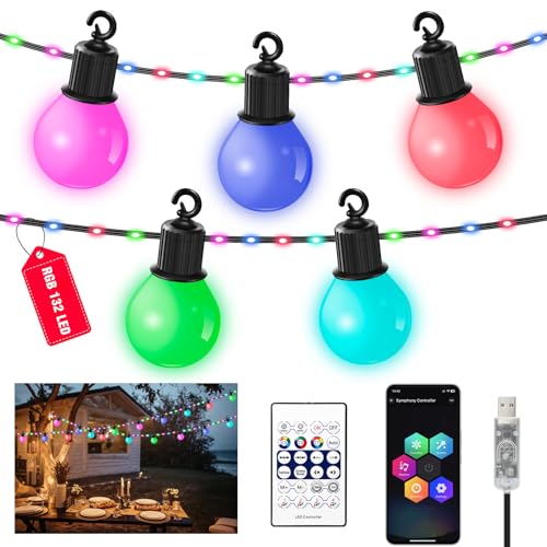 HOUHUI USB LED Lichterkette Außen,20M RGB Outdoor Lichterkette,26 G40 Glühbirnen mit Timer IP67 Wasserdicht Lichterketten Aussen für Balkon Garten Hochzeit Party Terrasse von HOUHUI