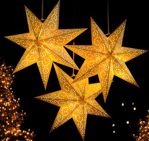 HOUISM 3Stück Weihnachtsstern Papierstern Lampenschirm Faltsterne 45cm 7-zackig Papier Faltsterne für Hochzeitsfeier Home Geburtstag Fensterdeko HOUISM 3Stück Weihnachtsstern Papierstern Lampenschirm Faltsterne 45cm 7-zackig Papier Faltsterne für Hochzeitsfeier Home Geburtstag Fensterdeko von HOUISM