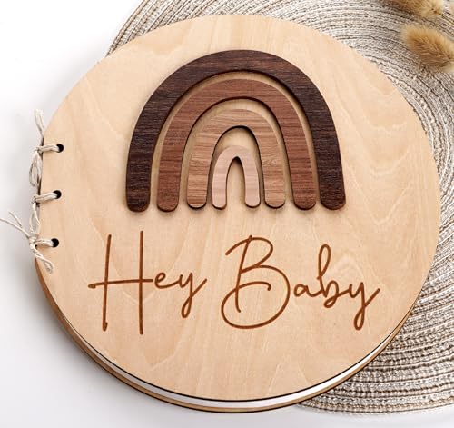 HOUISM Babyparty Gästebuch Baby Shower Erinnerungsalbum Gästebuch Taufe Holz für Babyparty Geschenk Babyshower Deko, Holz Gästebuch als Baby Shower Erinnerungsalbum,（3D Regenbogen） von HOUISM