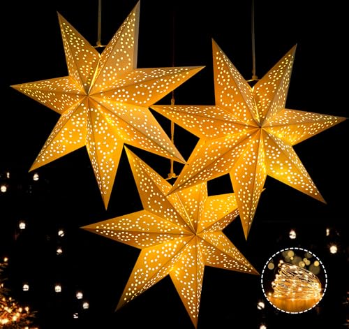 Papierstern Lampenschirm Faltstern Weihnachten, 3 Stück Papiersterne zum Aufhängen Weihnachtssterne Beleuchteter, Sterne Papier zum Fensterdeko für Hochzeit Geburtstag Weihnachten Silvester Party Papierstern Lampenschirm Faltstern Weihnachten, 3 Stück Papiersterne zum Aufhängen Weihnachtssterne Beleuchteter, Sterne Papier zum Fensterdeko für Hochzeit Geburtstag Weihnachten Silvester Party von HOUISM