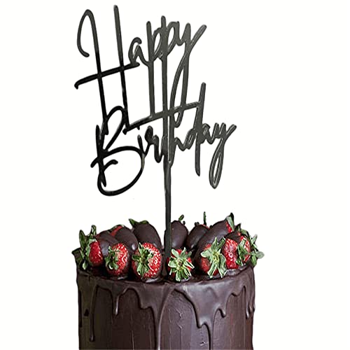 HOUJIAN Black Happy Birthday Tortenaufsatz, doppelseitiger Glitzer, Acryl Tortenaufsatz/Cupcake Topper, Geburtstagsdekoration für Kinder oder Erwachsene. von HOUJIAN