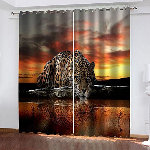 HOUKAI Gardinen Blickdichter 200x160Cm 2Er Set Vorhang Verdunkelung Mit Ösen Für Schlafzimmer Wohnzimmer, 3D Dämmerungstier Leopard Vorhang Kinderzimmer, Gardinen Junge, Vorhänge Für Kinder Mädchen von HOUKAI