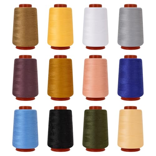 12-teiliges Nähgarn-Set, 30 W Spulen, 12 Farben, verschiedene Farben, je 800 Meter Polyesterfäden zum Nähen von Hand und Maschine, Nähen, Quilten, Overlocken (ZH-12PCSYMXBZ) von HOURFUN