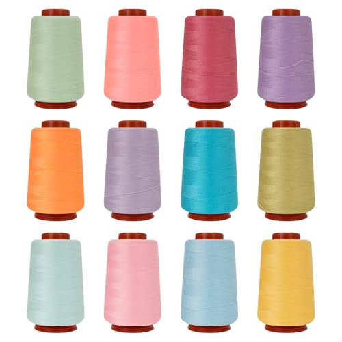 12-teiliges Nähgarn-Set, 30 W Spulen, 12 Farben, verschiedene Farben, je 800 Meter Polyesterfäden zum Nähen von Hand und Maschine, Nähen, Quilten, Overlocken (ZH-12PCSYMZBZQ) von HOURFUN