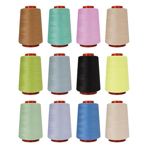 12-teiliges Nähgarn-Set, 30 W Spulen, 12 Farben, verschiedene Farben, je 800 Meter Polyesterfäden zum Nähen von Hand und Maschine, Nähen, Quilten, Overlocken (ZH-800YARDS-2ZH) von HOURFUN