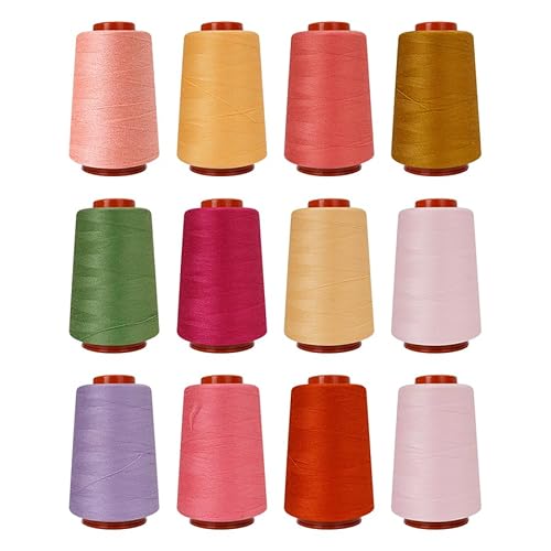 12-teiliges Nähgarn-Set, 30 W Spulen, 12 Farben, verschiedene Farben, je 800 Meter Polyesterfäden zum Nähen von Hand und Maschine, Nähen, Quilten, Overlocken (ZH-800YARDS-3ZH) von HOURFUN