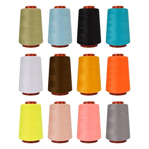 HOURFUN Polyester-Nähgarn-Set, 12 Farben, je 800 m, mehrfarbige Spulen für Maschinen- und Handnähen, Quilten, Serger, 30 W von HOURFUN