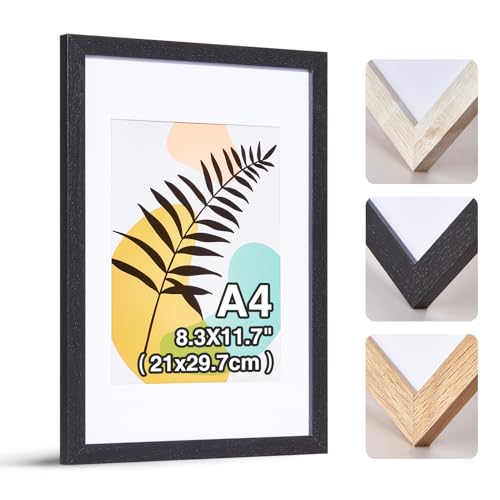 HOUSE DAY Schwarz Bilderrahmen Din A4,21x30cm rahmen Holz Fotorahmen Mit Klarem Plexiglas,Collage Bilderrahmen Mit Passepartout FüR Fotos A5 Mdf Rahmen FüR Fotos,Bilder,Poster,Diamantmalerei,1 Satz von HOUSE DAY