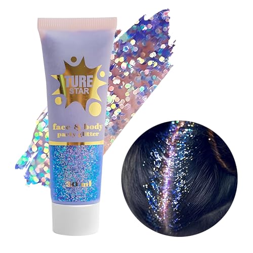 Body Glitter Gel, Face Glitters Body Gel Sequins Shimmer Liquid Eyeshadow, Glitter Sequins Chunky für Glitzer Gesicht Haare Lippen Nägel Make Up Kosmetik Festival Party,30ML von HOUSN