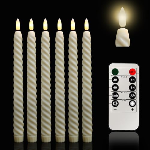 HOUSN LED Stabkerzen Set,LED Stabkerzen mit Timerfunktion&Fernbedienung,Led Kerzen Flackernde Flamme,6 StüCk (2 X 25cm),Elfenbein Stabkerzen für Weihnachtsdeko, Zimmer Deko,Hochzeit Und Party von HOUSN