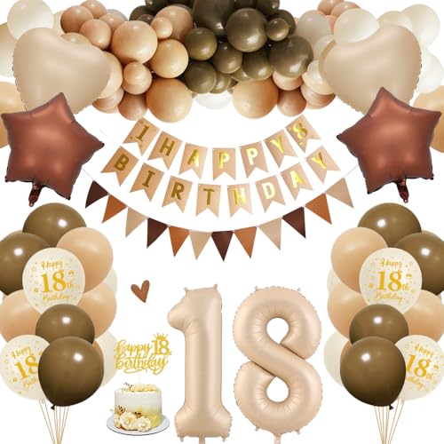 18. Geburtstagdeko Junge Mädchen, 18 Jahre Braun Beige Ballon Arch Kit mit Happy Birthday Banner, Cake Topper, Geburtstag Zahlen Luftballon 18 Jahre, Folienballon, Party Deko für Geburtstag 18. Geburtstagdeko Junge Mädchen, 18 Jahre Braun Beige Ballon Arch Kit mit Happy Birthday Banner, Cake Topper, Geburtstag Zahlen Luftballon 18 Jahre, Folienballon, Party Deko für Geburtstag von HOUSTAR