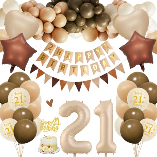 21. Geburtstagdeko Junge Mädchen, 21 Jahre Braun Beige Ballon Arch Kit mit Happy Birthday Banner, Cake Topper, Geburtstag Zahlen Luftballon 21 Jahre, Folienballon, Party Deko für Geburtstag 21. Geburtstagdeko Junge Mädchen, 21 Jahre Braun Beige Ballon Arch Kit mit Happy Birthday Banner, Cake Topper, Geburtstag Zahlen Luftballon 21 Jahre, Folienballon, Party Deko für Geburtstag von HOUSTAR