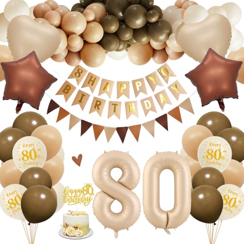 80. Geburtstagdeko Frauen Männer, 80 Jahre Braun Beige Ballon Arch Kit mit Happy Birthday Banner, Cake Topper, Geburtstag Zahlen Luftballon 80, Folienballon, Party Deko für 80 Geburtstag 80. Geburtstagdeko Frauen Männer, 80 Jahre Braun Beige Ballon Arch Kit mit Happy Birthday Banner, Cake Topper, Geburtstag Zahlen Luftballon 80, Folienballon, Party Deko für 80 Geburtstag von HOUSTAR