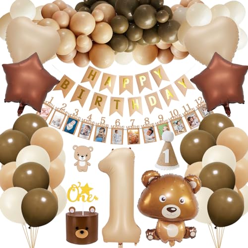 Geburtstagsdeko 1 Jahr Junge, Erster Geburtstag Mädchen Junge, 1. Kindergeburtstag Deko mit Luftballon 1. Geburtstag, Cake Topper 1. Geburtstag, 1. Geburtstag Hut for Baby 1 Jahr Geburtstag Deko von HOUSTAR