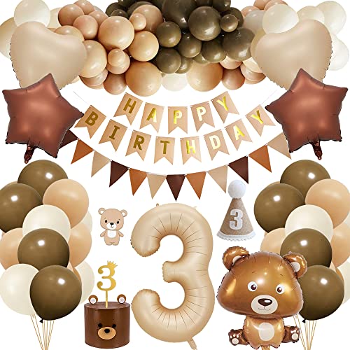 Geburtstagsdeko 3 Jahr Junge, Dritter Geburtstag Mädchen Junge, 3. Kindergeburtstag Deko mit Luftballon 3. Geburtstag, Cake Topper 3. Geburtstag, 3. Geburtstag Hut for Baby 3 Jahr Geburtstag Deko von HOUSTAR