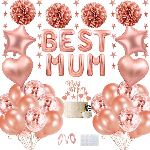 Muttertags Dekoration Luftballons, Roségold Party Dekorationen mit BEST MUM Brief Luftballons, Star and Heart Foil Ballon, Konfetti Luftballons, Papier Pompons, für Frauen Geburtstag Partyzubehör Muttertags Dekoration Luftballons, Roségold Party Dekorationen mit BEST MUM Brief Luftballons, Star and Heart Foil Ballon, Konfetti Luftballons, Papier Pompons, für Frauen Geburtstag Partyzubehör von HOUSTAR