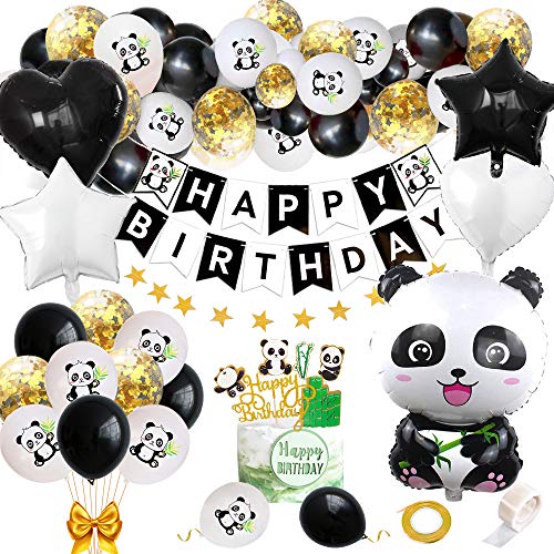 Panda Geburtstag Deko für Kinder, Panda Geburtstagsdeko mit Happy Birthday Banner Panda Luftballons Panda Kuchen Topper für Jungen Mädchen Panda Thema Geburtstags Feier Babyparty von HOUSTAR
