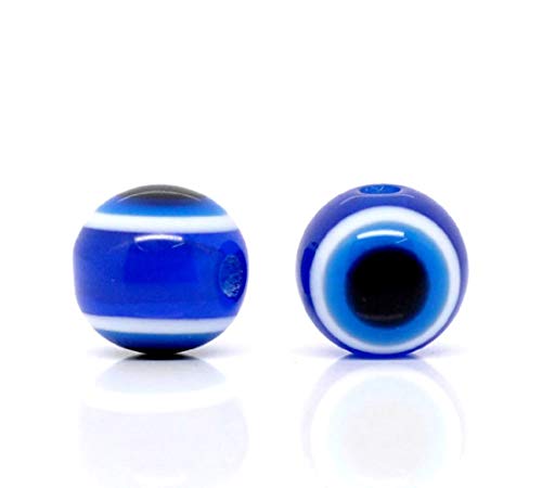 HOUSWEETY 100 Dunkel Blau Resin rund Spacer Perlen Beads Evil Eye Boese Auge 10mm von HOUSWEETY
