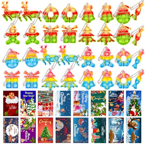 HOUT 32 Stück Weihnachten Pop Fidget Schlüsselbund Spielzeug: Mitgebsel Kleines Geschenk für Kinder with 32 Weihnachtskarte - Christbaumschmuck Poppet Bubble Silikon Stress Reliever Toys HOUT 32 Stück Weihnachten Pop Fidget Schlüsselbund Spielzeug: Mitgebsel Kleines Geschenk für Kinder with 32 Weihnachtskarte - Christbaumschmuck Poppet Bubble Silikon Stress Reliever Toys von HOUT