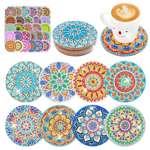 HOUT 8 Stück Diamond Painting Untersetzer - Diamond Painting Erwachsene - Kunst-Diamant-Malerei-Set mit Mandala-Aufklebern - Diamond Painting Kinder - Diy Mandala Coasters für Anfänger, Kinder HOUT 8 Stück Diamond Painting Untersetzer - Diamond Painting Erwachsene - Kunst-Diamant-Malerei-Set mit Mandala-Aufklebern - Diamond Painting Kinder - Diy Mandala Coasters für Anfänger, Kinder von HOUT