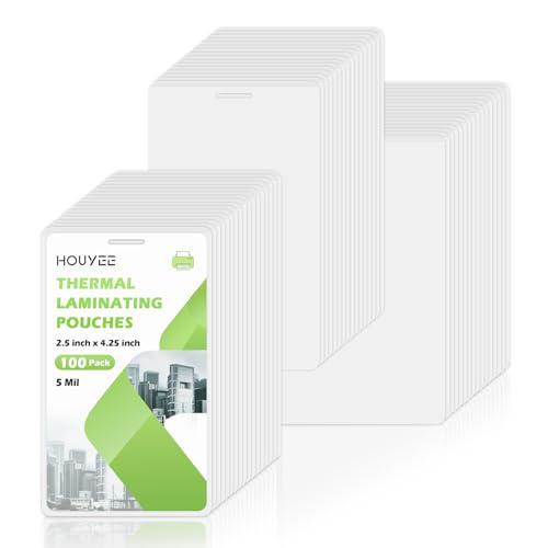 HOUYEE Thermo-Laminierfolien, 5 mm, 100 Stück, 6,3 x 10,7 cm, Ausweis-Größe, Laminatfolien mit Loch, ultraklare Laminierblätter, HeatSeal Laminierfolien für Ausweise, Namensschilder, Bürogebrauch HOUYEE Thermo-Laminierfolien, 5 mm, 100 Stück, 6,3 x 10,7 cm, Ausweis-Größe, Laminatfolien mit Loch, ultraklare Laminierblätter, HeatSeal Laminierfolien für Ausweise, Namensschilder, Bürogebrauch von HOUYEE