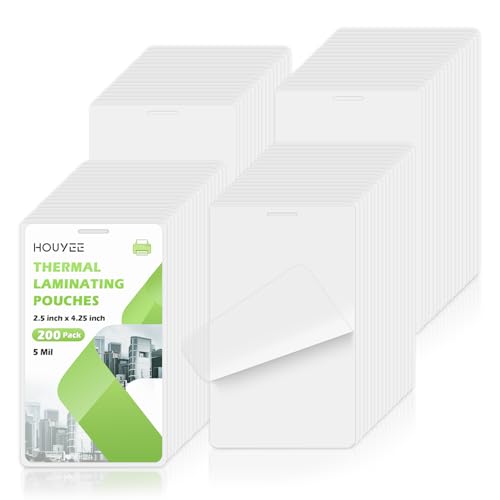 HOUYEE Thermo-Laminierfolien, 5 mm, 200 Stück, 6,3 x 10,7 cm, Ausweis-Größe, Laminatfolien mit Loch, ultraklare Laminierblätter, HeatSeal Laminierfolien für Ausweise, Namensschilder, Bürogebrauch HOUYEE Thermo-Laminierfolien, 5 mm, 200 Stück, 6,3 x 10,7 cm, Ausweis-Größe, Laminatfolien mit Loch, ultraklare Laminierblätter, HeatSeal Laminierfolien für Ausweise, Namensschilder, Bürogebrauch von HOUYEE