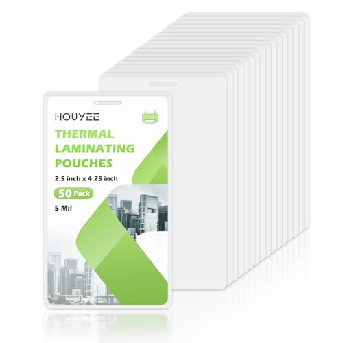 HOUYEE Thermo-Laminierfolien, 50 Stück, 6,3 x 10,7 cm, Ausweis-Größe, Laminatfolien mit Loch, ultraklare Laminierblätter, HeatSeal Laminierfolien für Ausweise, Namensschilder, Bürogebrauch HOUYEE Thermo-Laminierfolien, 50 Stück, 6,3 x 10,7 cm, Ausweis-Größe, Laminatfolien mit Loch, ultraklare Laminierblätter, HeatSeal Laminierfolien für Ausweise, Namensschilder, Bürogebrauch von HOUYEE