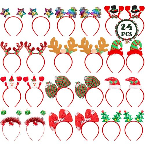 Weihnachts-Stirnbänder, 12 Stile, Weihnachts-Kopfbedeckungen mit verschiedenen Designs, Weihnachtsmann, Weihnachtsbaum, Schneemann, Sterne, Rentiergeweih, Weihnachtsfeier-Dekoration für Damen, Herren Weihnachts-Stirnbänder, 12 Stile, Weihnachts-Kopfbedeckungen mit verschiedenen Designs, Weihnachtsmann, Weihnachtsbaum, Schneemann, Sterne, Rentiergeweih, Weihnachtsfeier-Dekoration für Damen, Herren von HOVACY