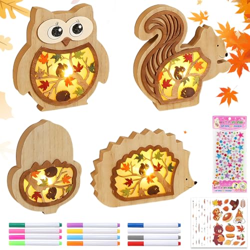 HOVCEH Herbstdeko Tisch, 4 Stück 3D Holz Deko Herbst Innen, Herbstdeko LED Modern mit Aufklebern + Stift, LED-Stimmungsleuchten Herbst für Party Erntedankfest Deko HOVCEH Herbstdeko Tisch, 4 Stück 3D Holz Deko Herbst Innen, Herbstdeko LED Modern mit Aufklebern + Stift, LED-Stimmungsleuchten Herbst für Party Erntedankfest Deko von HOVCEH