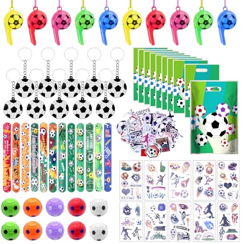 HOVIBU 112 Pcs Fußball Party Mitgebsel Kinder, Fussball Geschenke Mitbringsel Kindergeburtstag mit Geschenk Taschen, Schlüsselanhänger, Schnapparmband, Sticker, Spinning-Fußball, für Junge und Mädchen HOVIBU 112 Pcs Fußball Party Mitgebsel Kinder, Fussball Geschenke Mitbringsel Kindergeburtstag mit Geschenk Taschen, Schlüsselanhänger, Schnapparmband, Sticker, Spinning-Fußball, für Junge und Mädchen von HOVIBU