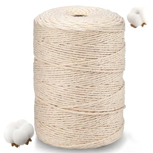 HOVIBU Premium Makramee Garn Beige, 3mm x 300m Makramee Baumwollgarn, Baumwollkordel Natur, Baumwoll Bastelschnur für DIY Handwerk Basteln Stricken Boho Deko Wandbehang Dekoration Wohnzimmer Balkon von HOVIBU