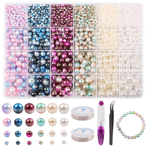HOVIN Perlen für Armbänder 4/6/8/10mm,2000 Stück Perlen zum Auffädeln,Perlen Set für Kinder und Erwachsene,DIY Selber Machen für Ohrringen,Halsketten und Armbändern von HOVIN