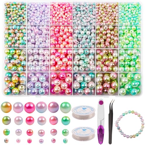 HOVIN Perlen zum Auffädeln 4/6/8/10mm,Bastelperlen für Armbänder 2000 Stück,Perlen Set Basteln Armbänder Selber Machen für Kinder HOVIN Perlen zum Auffädeln 4/6/8/10mm,Bastelperlen für Armbänder 2000 Stück,Perlen Set Basteln Armbänder Selber Machen für Kinder von HOVIN